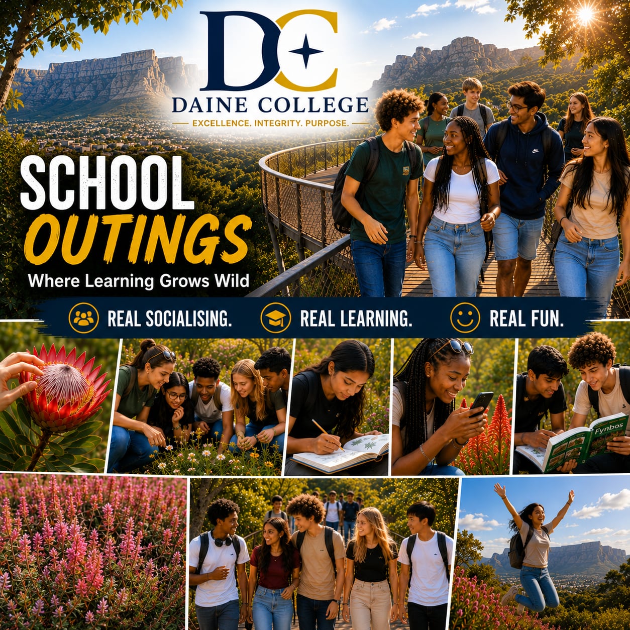 Daine College students on a monthly outing together, exploring nature